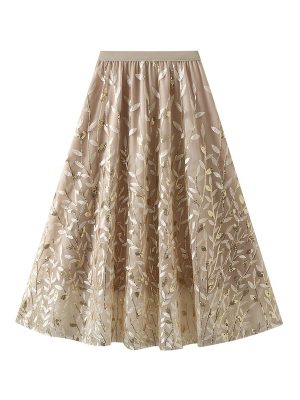 Embroidered Glitter Long Tulle Skirt