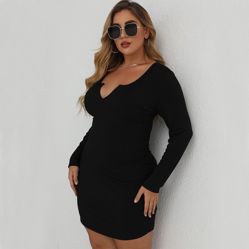 Plus Size Sexy Threaded Long Sleeve Knit Dress - Image 3