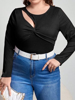 Plus Size Autumn Slim Long Sleeve T-Shirt – Stylish Cutout Design