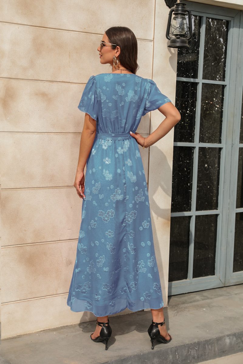 V-Neck Jacquard Split Sleeve Dress - Image 4