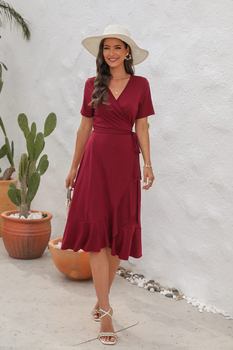 V-Neck High Waist Tied Dress - Image 4