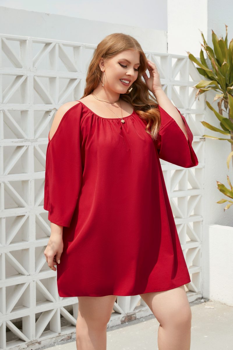 Plus Size Split Puff Sleeve Dress - Image 2