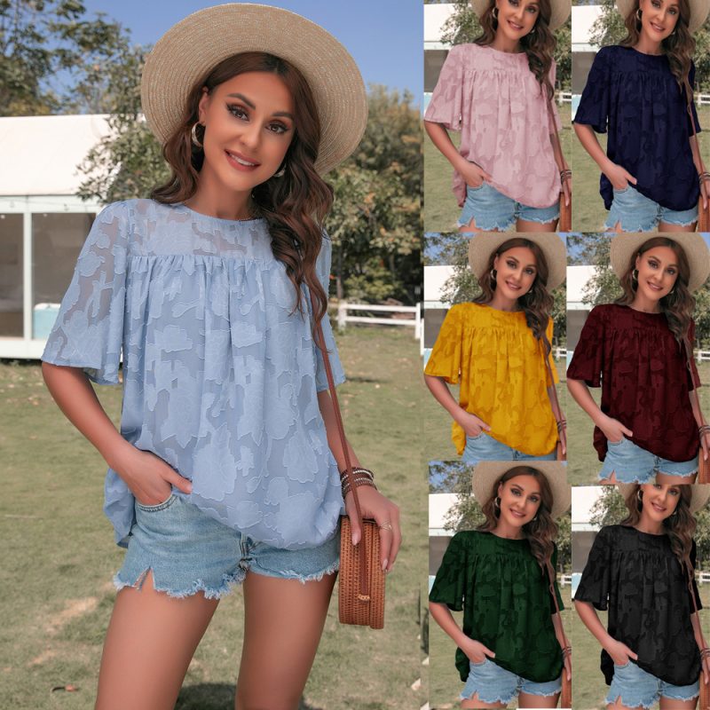 Bell Sleeve Lace Chiffon Top - Summer Style - Image 5