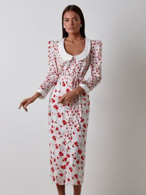 Elegant Printed Split Waist Fitted Dress