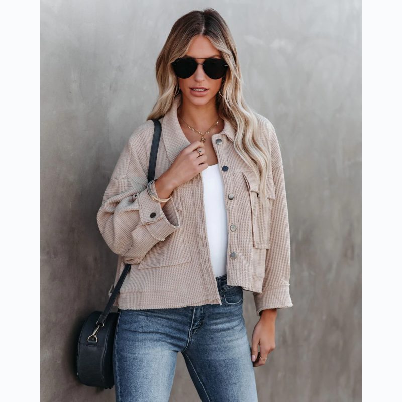 Waffle Collared Coat - Casual Autumn/Winter - Image 2