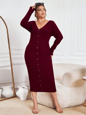 Plus Size Slim Sheath V-Neck Maxi Dress