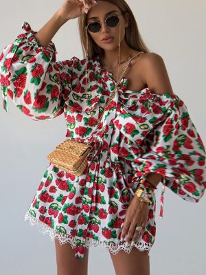 Early Autumn Strawberry Print A-line Dress