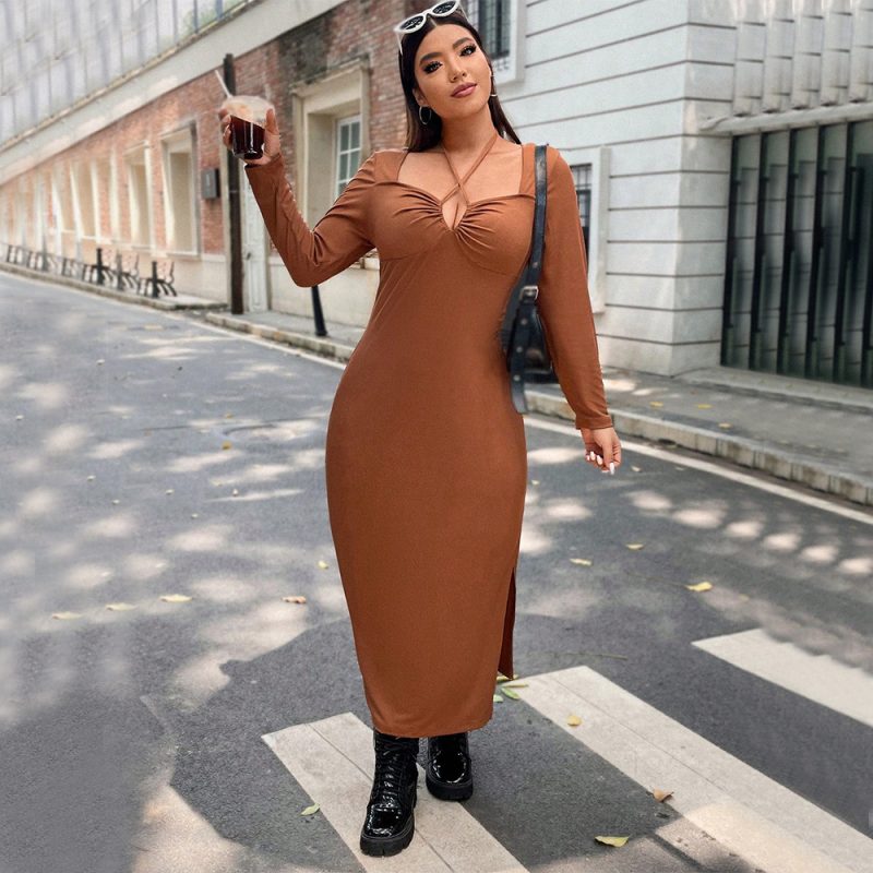 Plus Size Sexy Halter V-Neck Knit Dress - Image 2