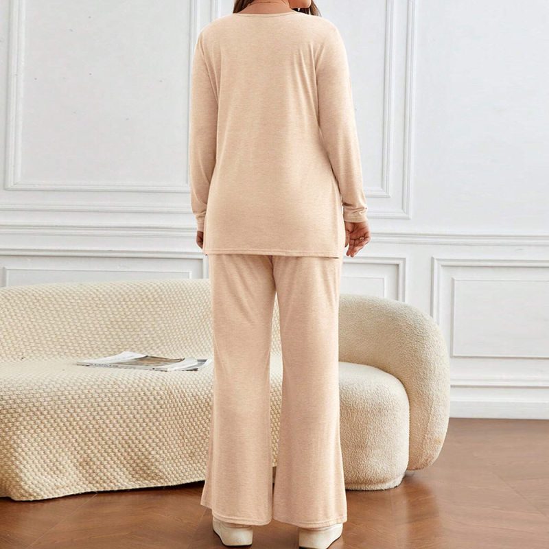 Chic Plus Size Casual Two-Piece Set with Split Long Sleeve T-Shirt and Wide Leg Pants - Image 2