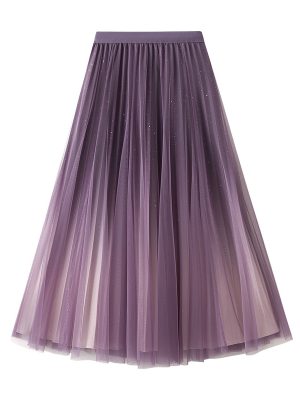 Starry Sky Gradient Gauze Pleated Skirt for Western Autumn/Winter