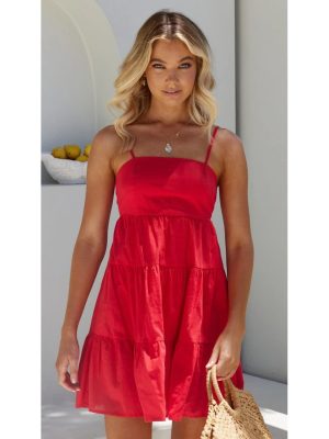 Sweet Solid Color Spaghetti Strap Sundress