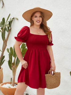 Plus Size Smocking Puff Sleeve Dress