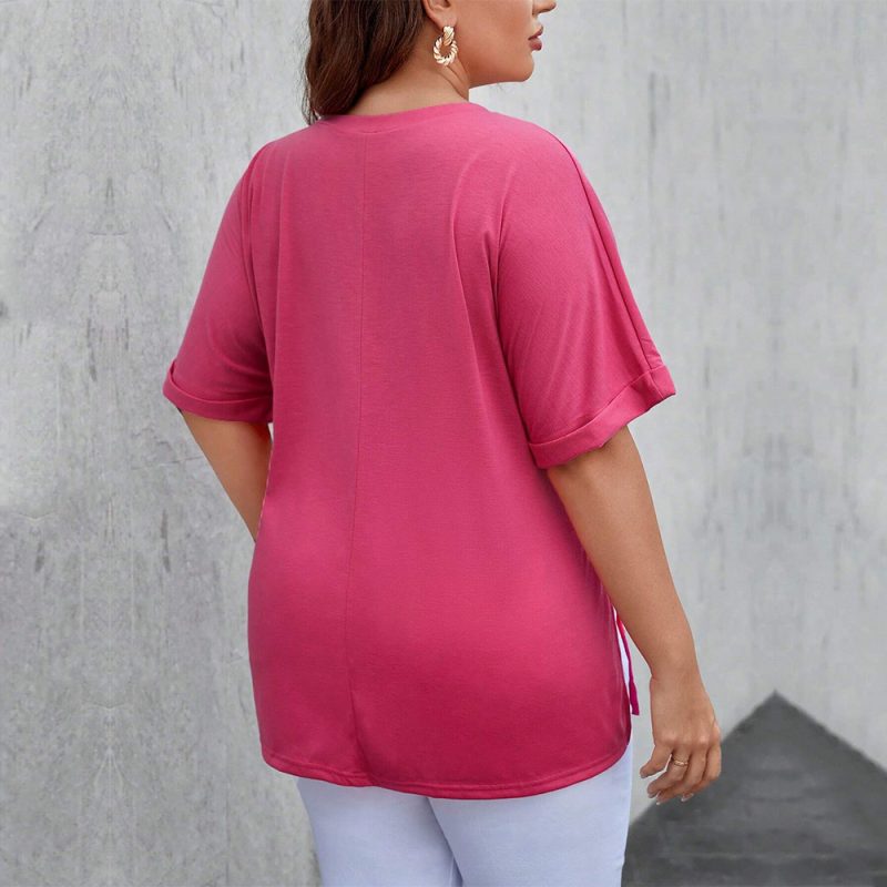 Sexy V-Neck Slit Short Sleeve Top - Image 4