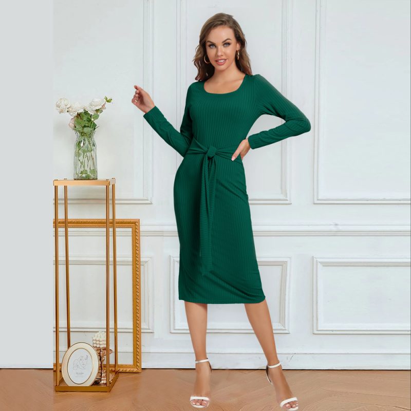 Long Sleeve Split Stripe Midi Dress - Image 4