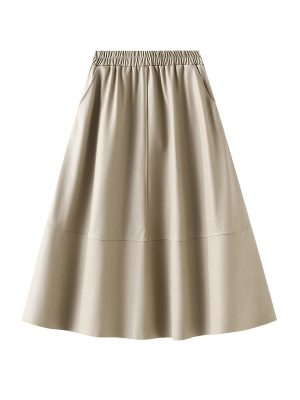 Retro High Waist A-Line Leather Skirt