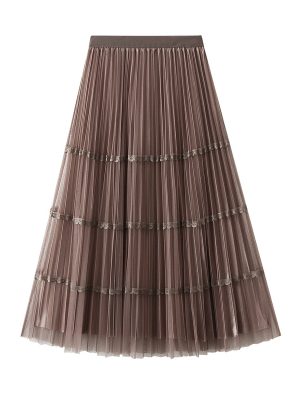 High Waist A-Line Pleated Mesh Skirt