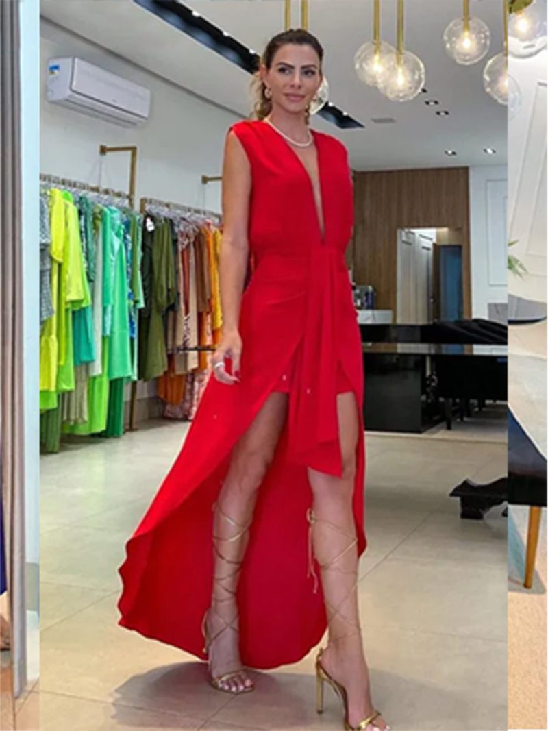 Deep V-Plunge Sleeveless Dress - Image 2
