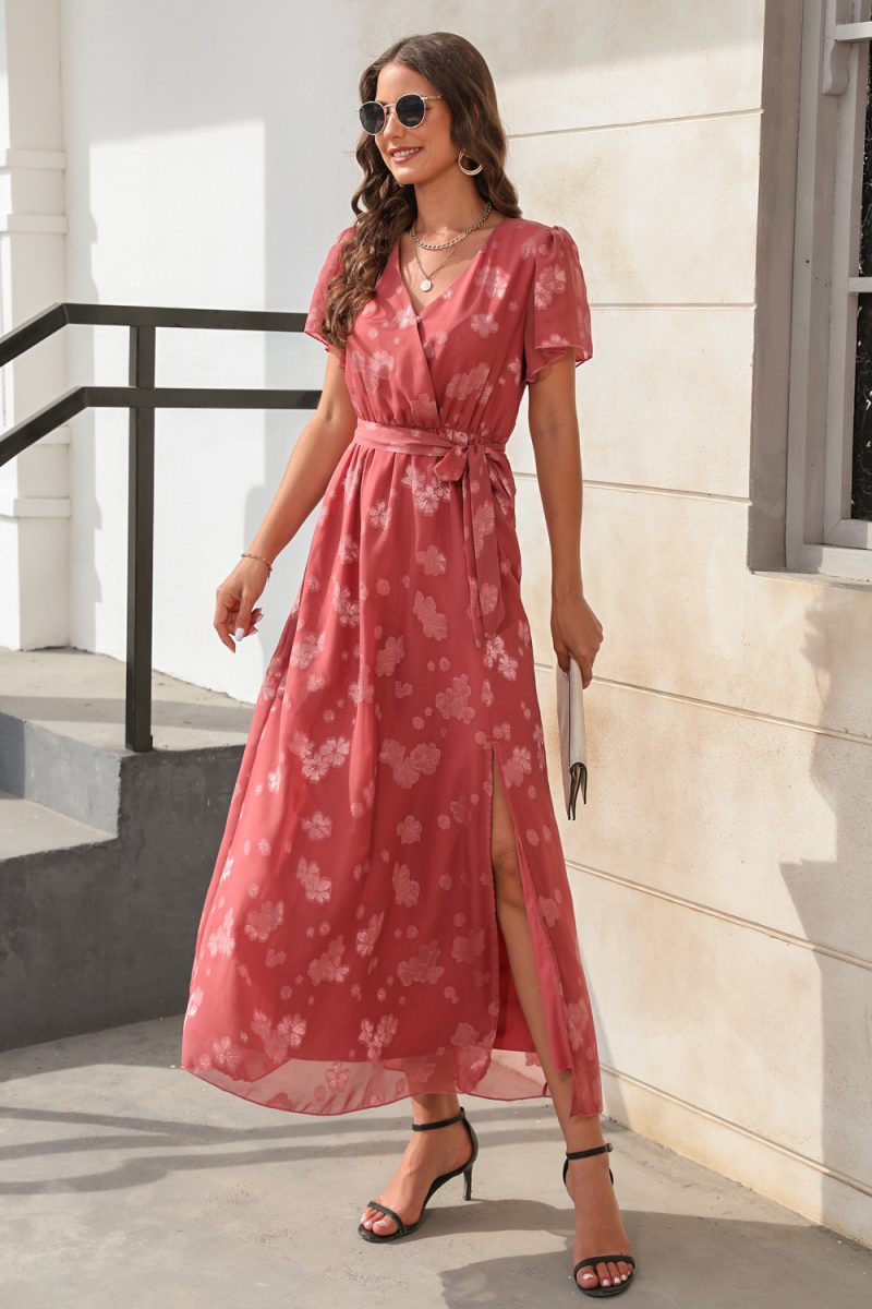 V-Neck Jacquard Split Sleeve Dress - Image 2
