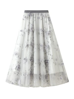 Summer High-End Voile Embroidered Mesh Skirt