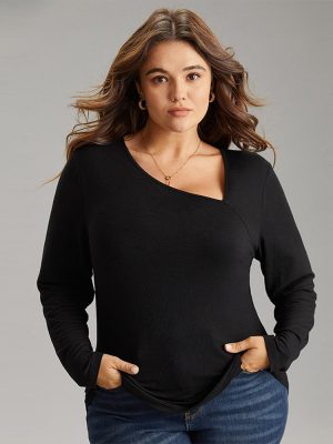 Chic Plus Size Knitted One-Shoulder Long-Sleeved Top