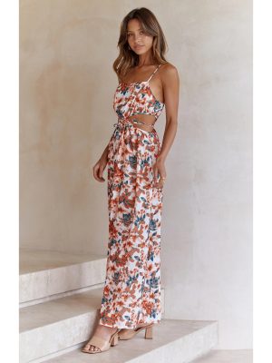 Printed Lace-Up Cutout Strap Dress – Fresh Spring Style