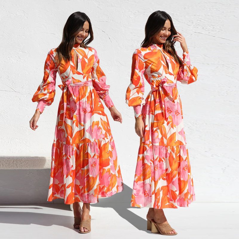 Printed Pleated Swing Maxi Dress - Timeless Elegance - Image 5