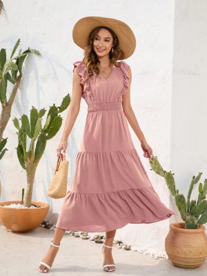 V-Neck High Waist Tiered Maxi Dress