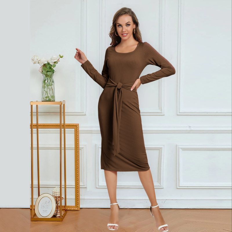 Long Sleeve Split Stripe Midi Dress - Image 5