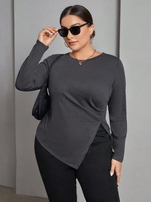 Plus Size Irregular Asymmetric Slit Top