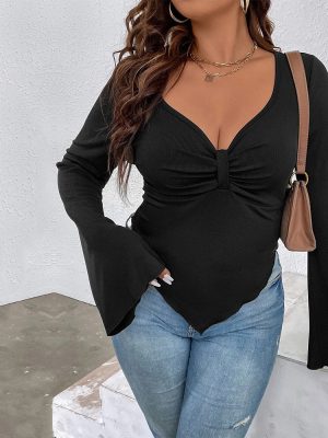 Plus Size Slim Irregular Bell Sleeve Top