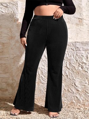 Autumn Plus Size Elastic Waist Flared Pants