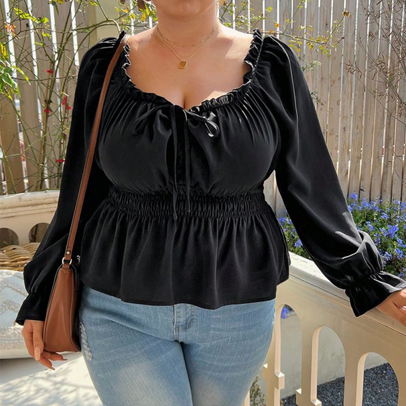 Plus Size French Retro Puff Sleeve Top - Image 3