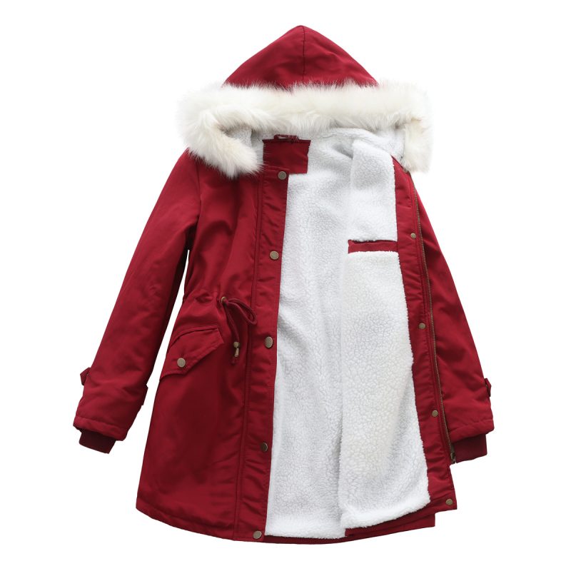 Detachable Fur Collar Hooded Cotton Padded Coat - Image 3