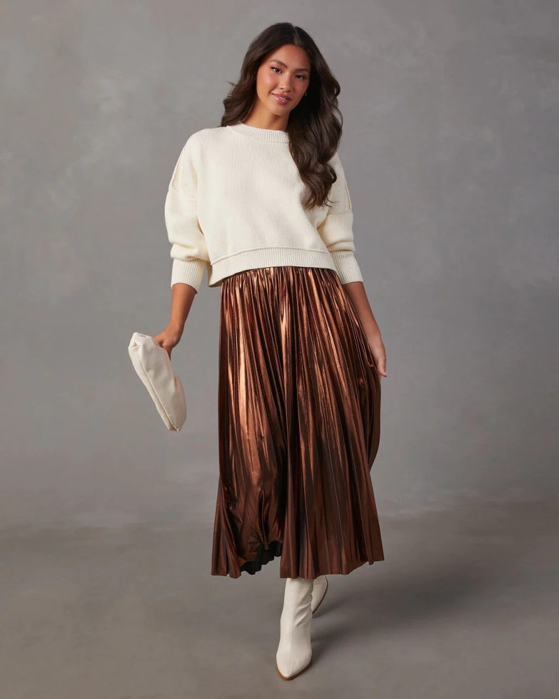 Metallic High Waist A-line Skir - Image 2
