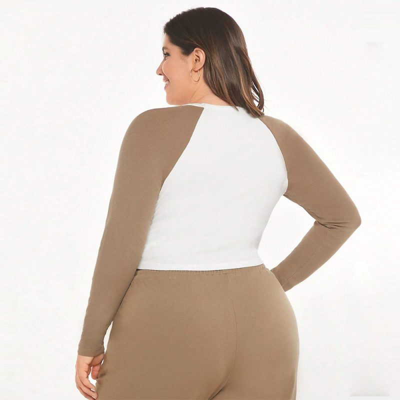 Plus Size O-Neck Color Contrast T-Shirt - Image 2