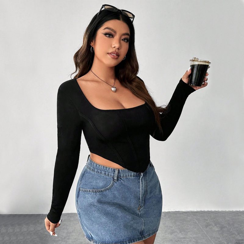 Plus Size Street Low Cut Bottoming Shirt - Image 5