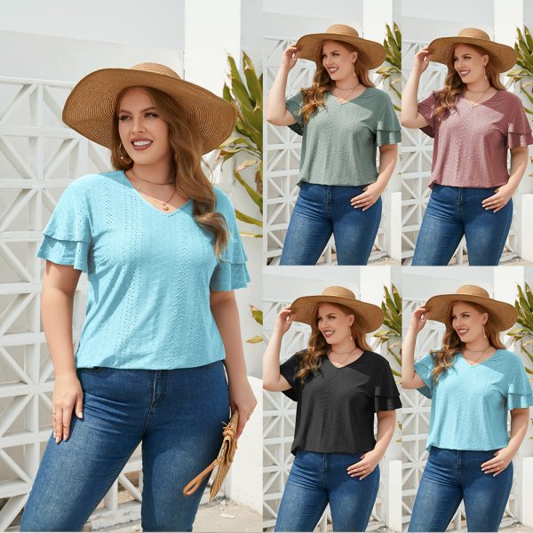 Plus Size V-Neck Short Sleeve T-Shirt - Image 4