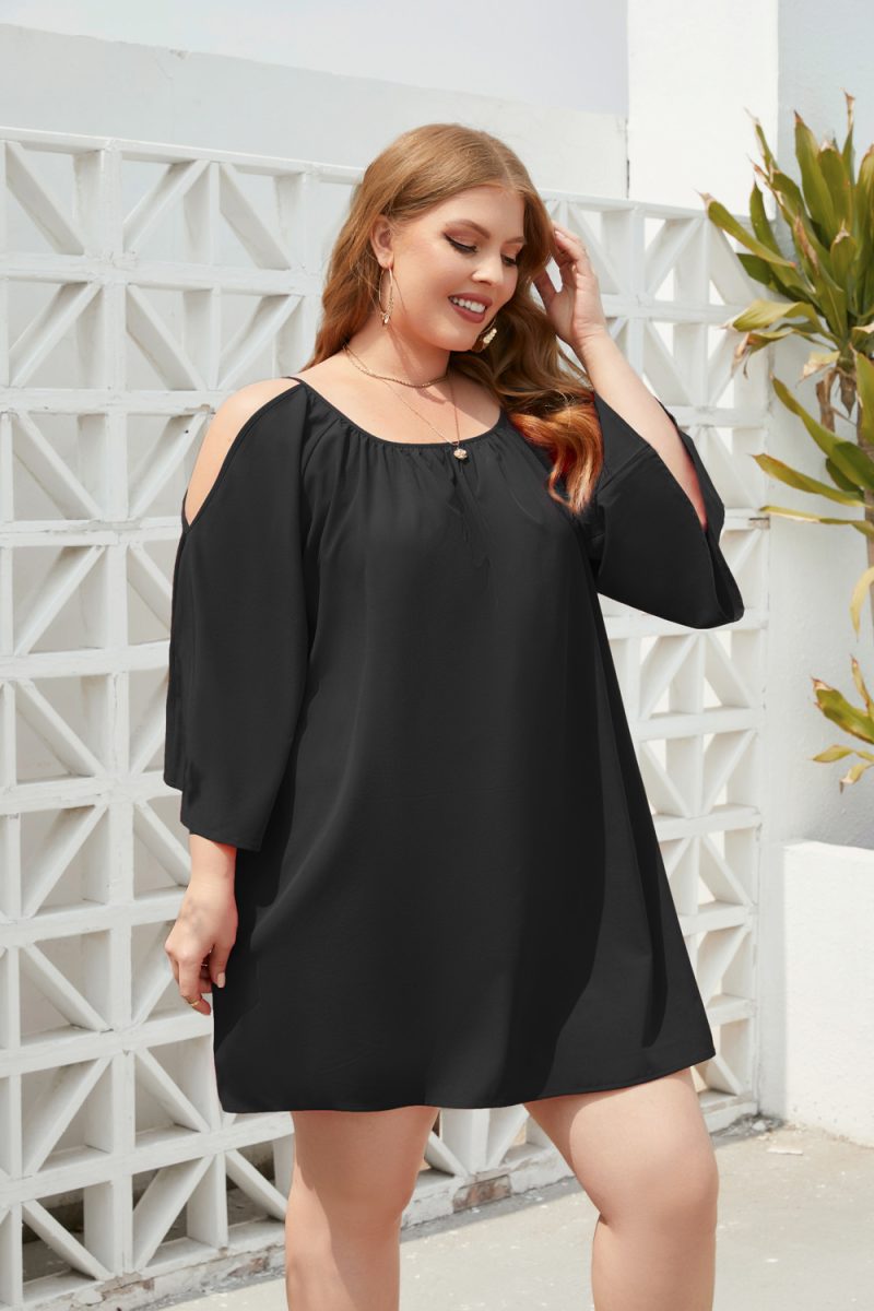 Plus Size Split Puff Sleeve Dress - Image 3