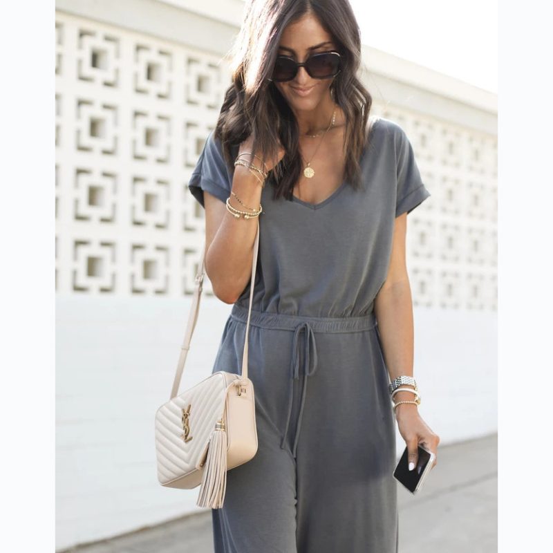 Spring/Summer V-Neck Wide-Leg Jumpsuit - Image 4