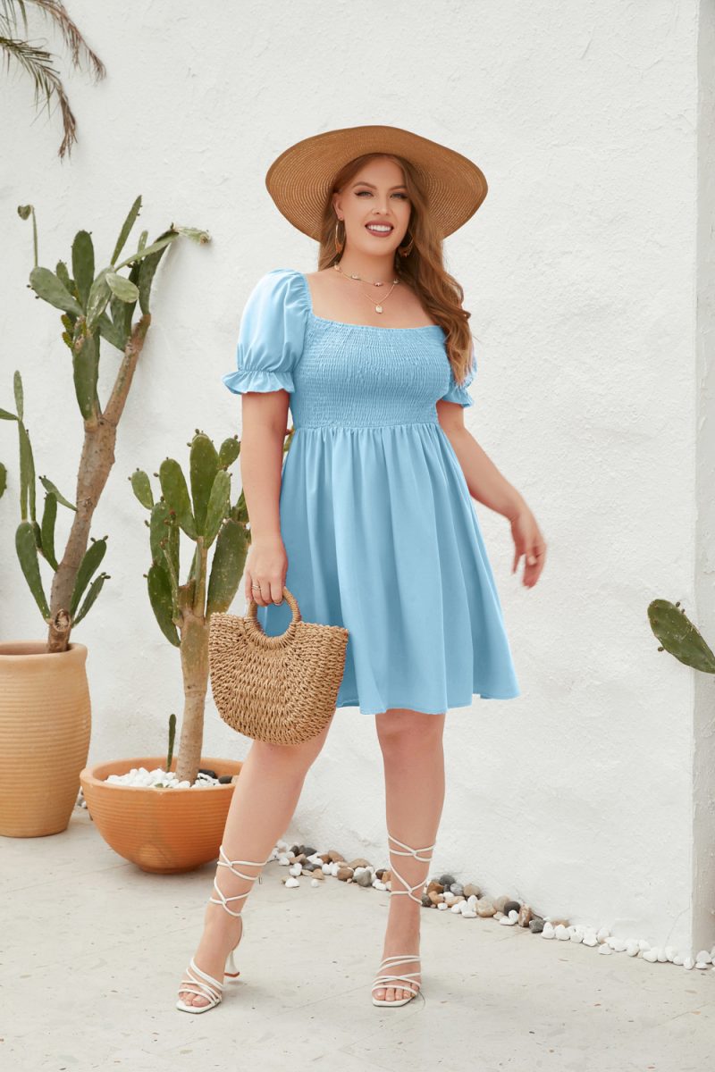 Plus Size Smocking Puff Sleeve Dress - Image 5