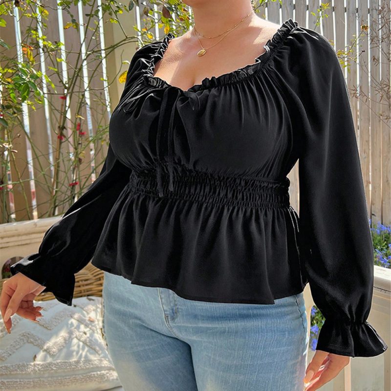 Plus Size French Retro Puff Sleeve Top - Image 4