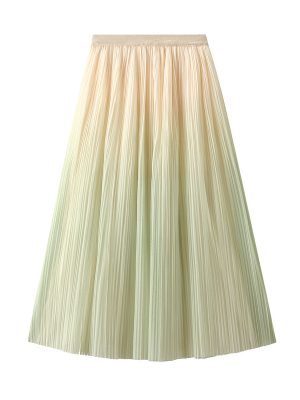 Gradient Color Pleated A-Line Skirt for Spring/Summer