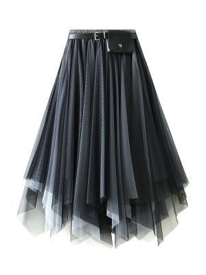 Asymmetric Lace Gauzy Skirt: Summer Black Swing