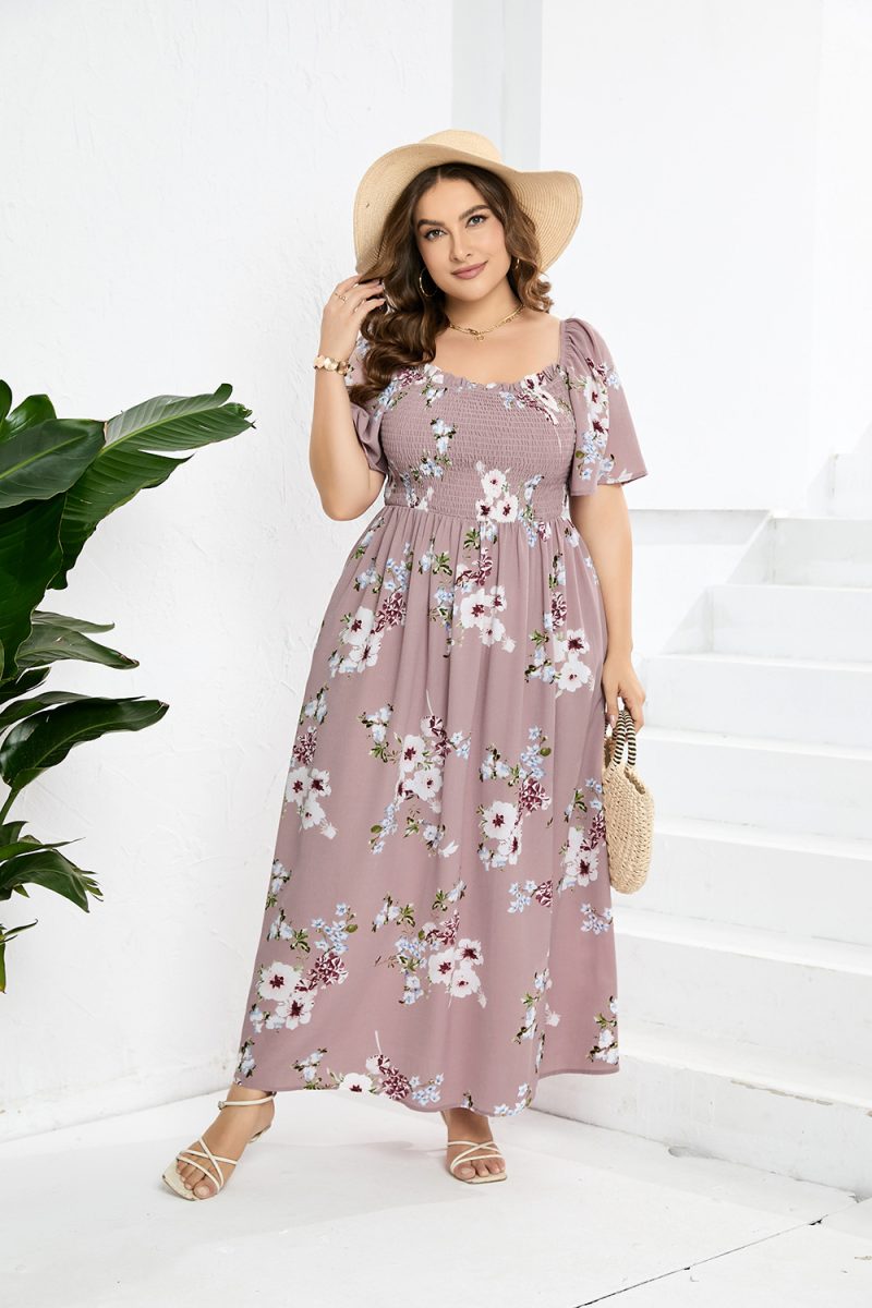 Plus Size Slit Hemline Print Dress - Image 3