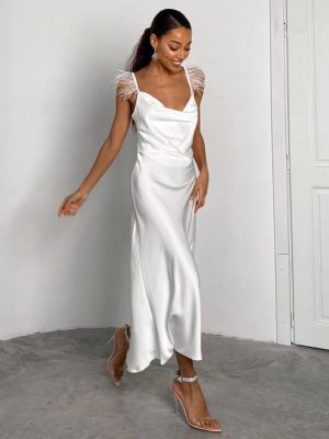 Spring/Summer White Feather Cami Dress