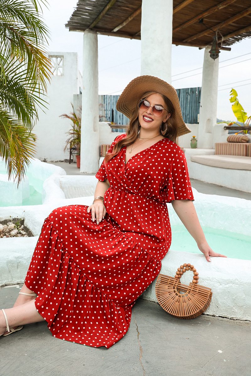 Polka Dot V-Neck Swing Dress - Image 4