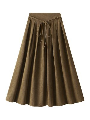 Korean High Waist Pleated Midi Skirt with Small Drape