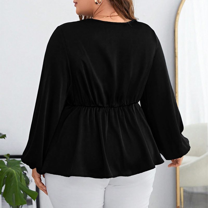 Plus Size Solid Color Chiffon Cinched Sleeve Shirt - Image 2