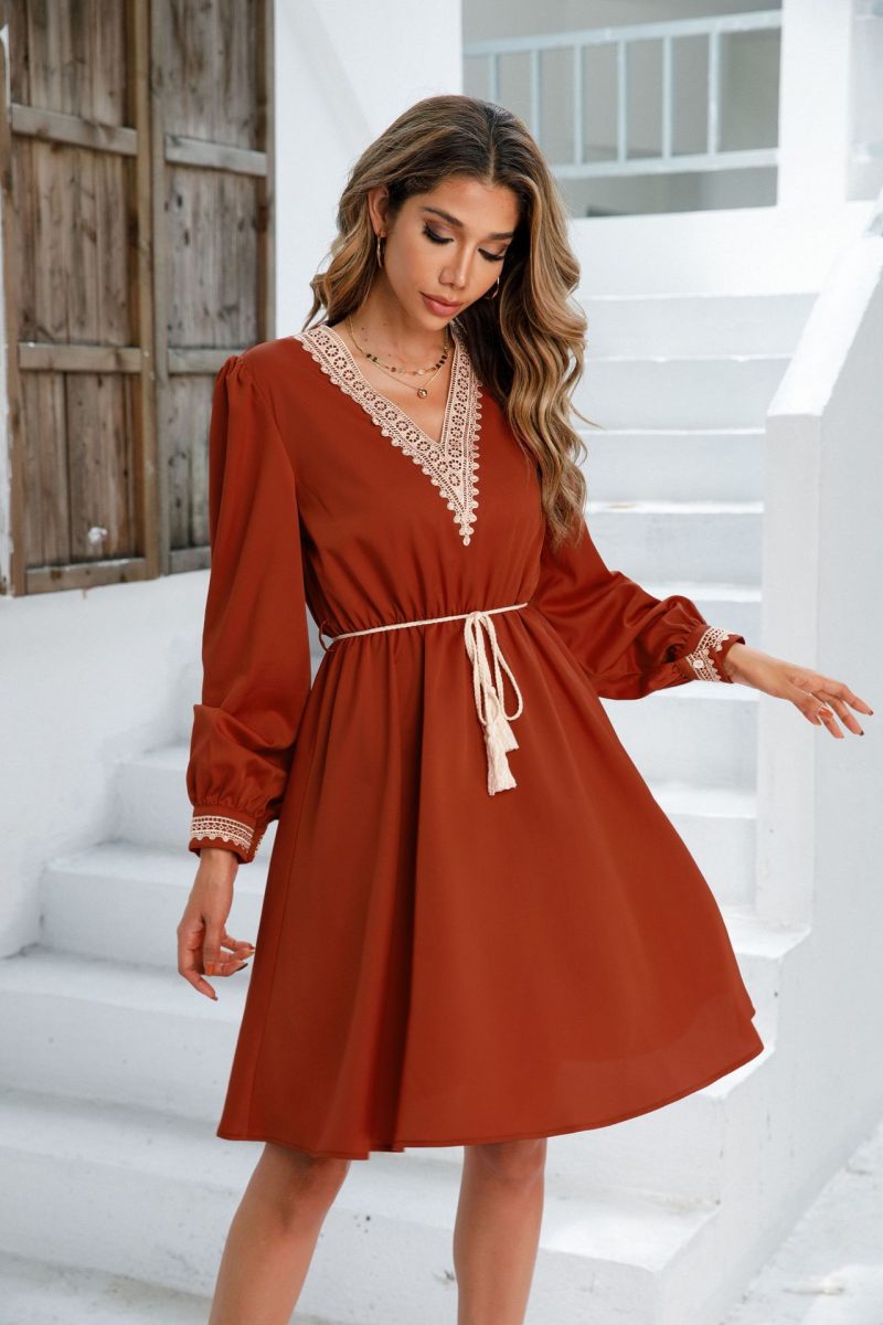 V-Neck Long Sleeve Midi Dress: Popular Style - Image 5
