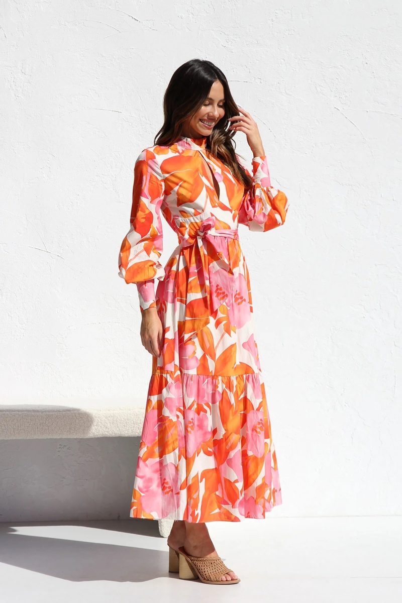 Printed Pleated Swing Maxi Dress - Timeless Elegance - Image 2